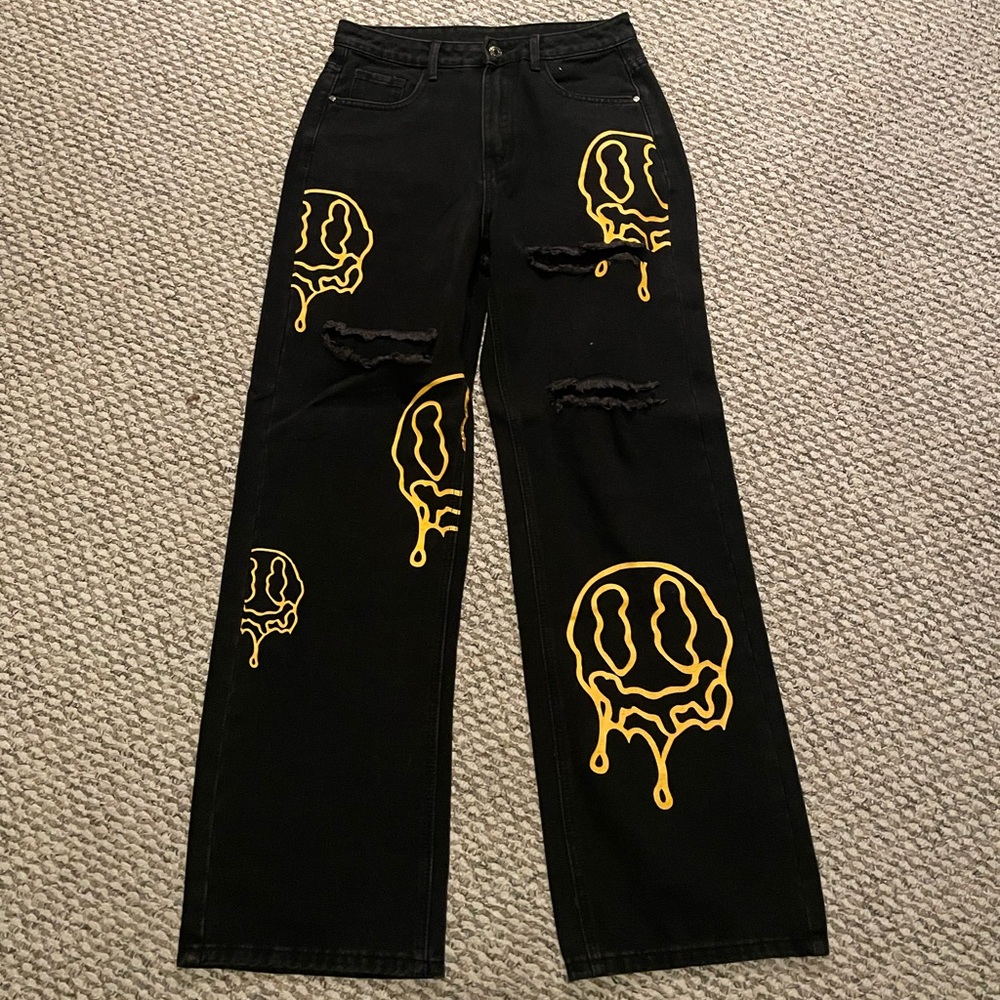 SHEIN Smiley Print Black Jeans